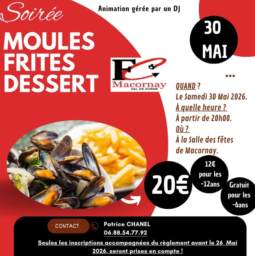 Soirée Moules/Frites le 30 mai