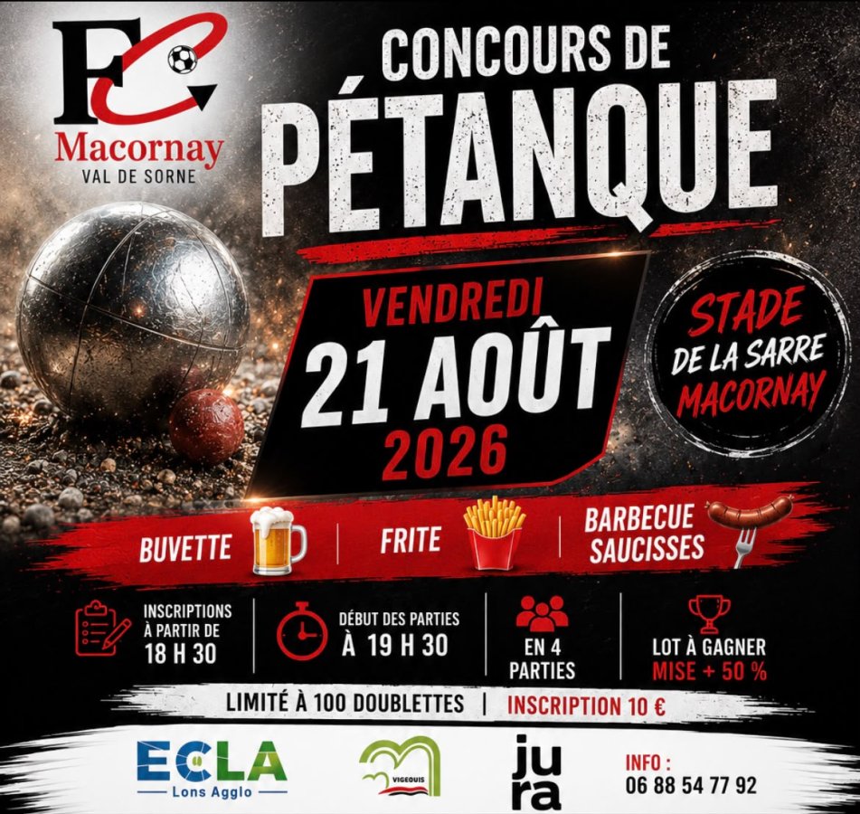 Concours de pétanque le 21 août 2026....